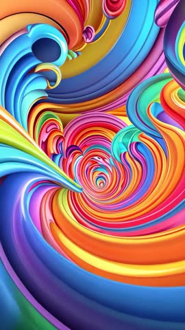 Diving through swirling vivid ribbons inside spiraling neon tunnel vertical abstract video