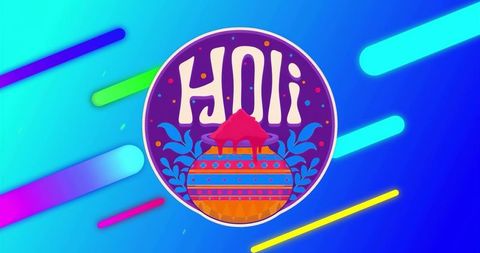 Vibrant holi emblem with colorful pot and neon streaks celebrating indian festival energy
