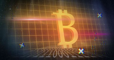 Futuristic Cryptocurrency Bitcoin Hologram on Digital Grid - Download Free Stock Images Pikwizard.com