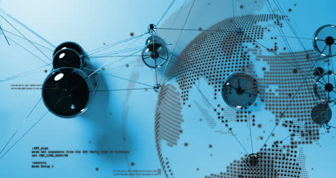 Digital Networking with Data Processing Globe in Blue