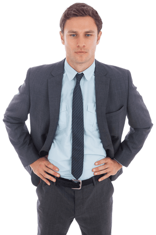Confident Businessman in Transparent Background with Hands on Hips