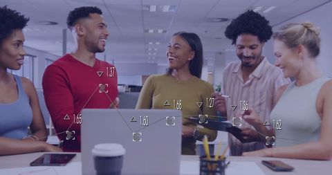 Diverse Team Collaborating with Financial Data and Technologies