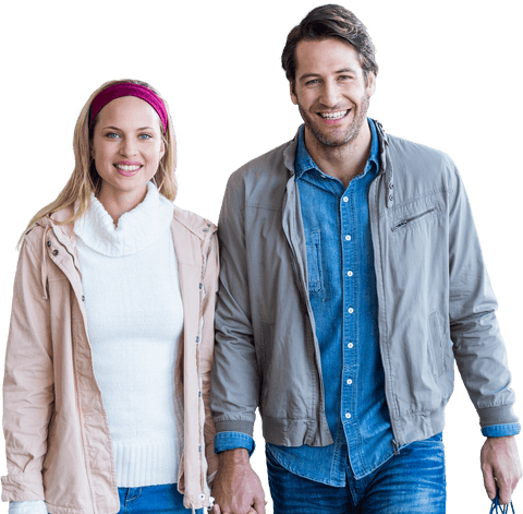 Smiling Couple Holding Hands in Casual Outfits Transparent Background