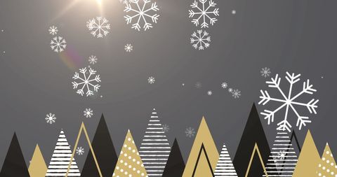 Festive Snow Falling Over Stylized Christmas Trees