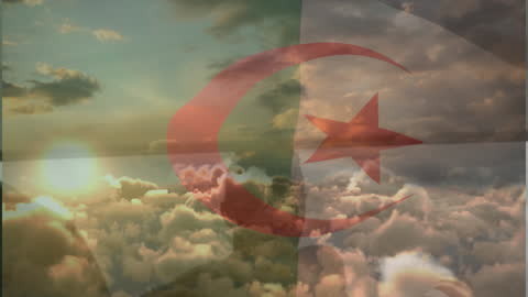 Rugby Players Celebrating with Algerian Flag in Sky