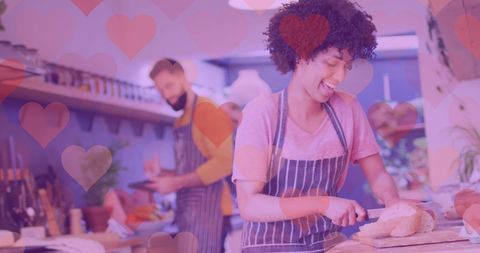 Happy Couple Cooking Together with Heart Overlay for Romantic Lifestyle - Download Free Stock Images Pikwizard.com