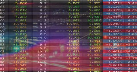 Digital financial grid displaying market trends on modern trading screen