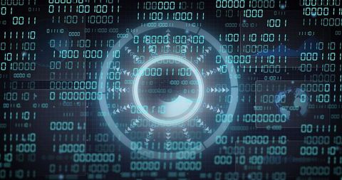 Pulsing Holographic HUD Circles Glowing Over Binary Data for Cybersecurity Insights