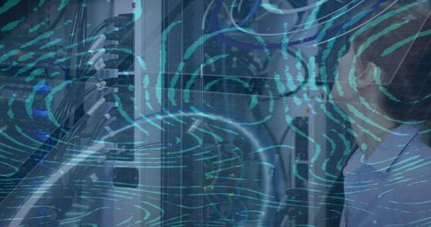 Water Effect Overlay on Server Room with Focused Professional - Download Free Stock Images Pikwizard.com