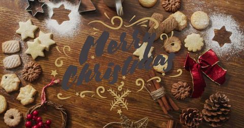 Festive Christmas Cookies and Ingredients on Rustic Table