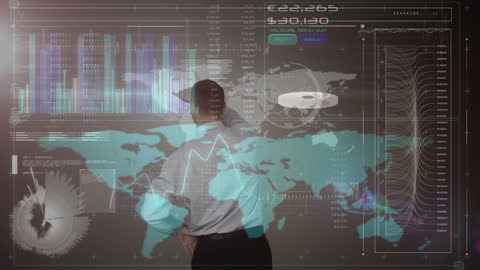 Businessman Analyzing Digital Global Data Visualization
