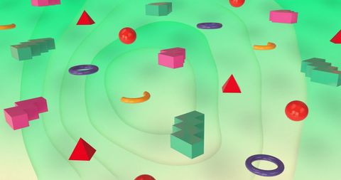 Floating Geometric Shapes in Green Abstract Background