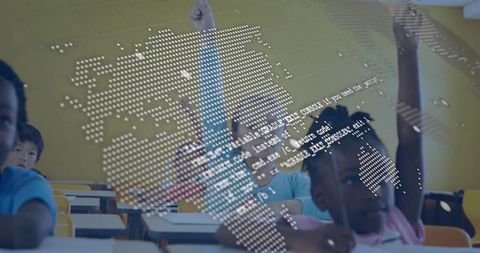 Kids Learning Coding with Global Map Projection in Classroom