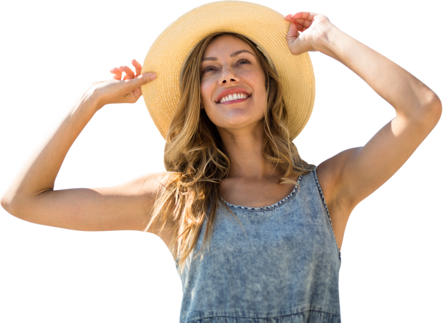 Transparent Background Ranch Woman Touching Straw Hat Smiling On Sunny Day - Download Free Stock Videos Pikwizard.com