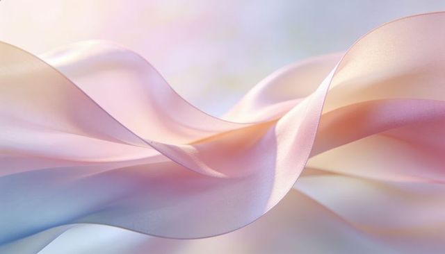 Flowing translucent silk ribbon pastel gradient ethereal abstract fabric wave for beauty branding