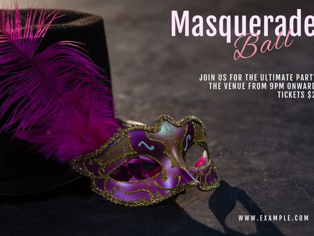 Elegant Masquerade Ball Invitation with Glittering Mask and Hat - Download Free Stock Templates Pikwizard.com