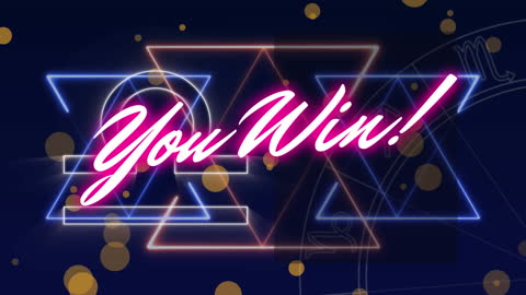 Neon 'You Win' Sign Overlapping Abstract Geometric Shapes