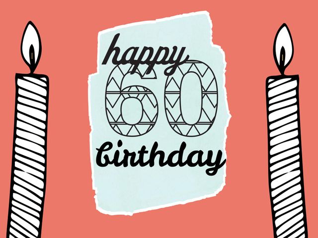 Celebrating a milestone, the image features bold candles and a cheerful Happy 60th Birthday message, evoking joy and festivity. Ideal for birthday cards or party invitations, it can also be adapted for anniversary celebrations.