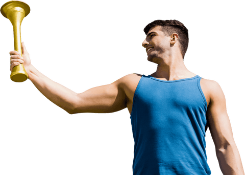 caucasian man holding trophy transparent fitness concept - Download Free Stock Videos Pikwizard.com