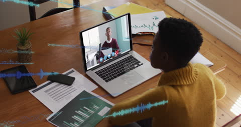Remote Work Video Call with Data Visualization Elements