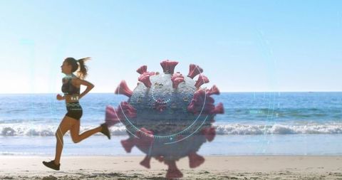 Woman Jogging on Beach CoronaVirus Digital Overlay