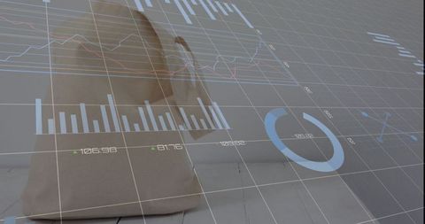 Digital Data Overlay on Shopping Bag Symbolizing Retail Analytics