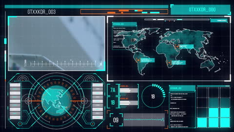 Futuristic Interface with Data Processing and Global Map Visualization