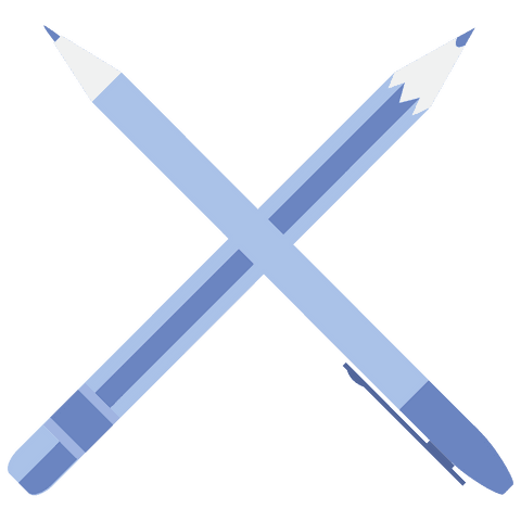 Blue pen and pencil crossed transparent background illustration