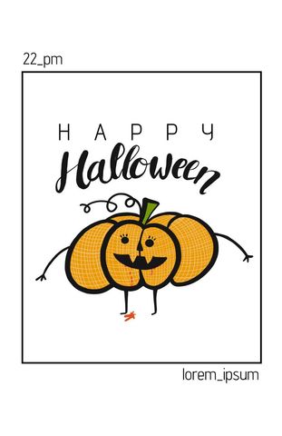Cheerful cartoon pumpkin with happy halloween text