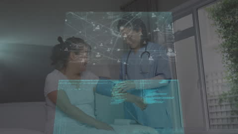 Diverse Doctor Assisting Patient With Digital Health Interface Overlay