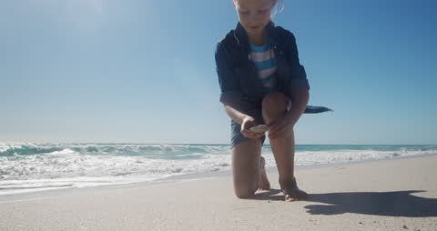Child Exploring Beach Adventures Finding Seashells