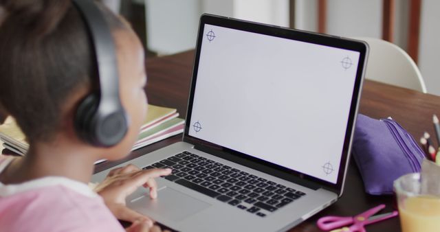 Child Using Laptop with Blank Screen at Home - Download Free Stock Images Pikwizard.com