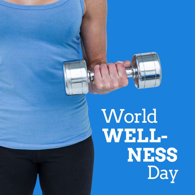 Ideal for promoting wellness events, fitness programs, and healthy living initiatives. It emphasizes the importance of strength training for a balanced lifestyle while marking the significance of World Wellness Day.