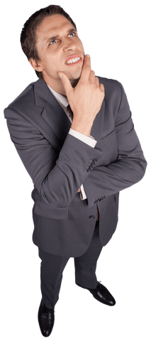 Transparent Thinking Businessman Touching Chin Curiously