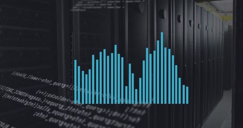 Data Processing Visuals Overlaying Modern Server Room