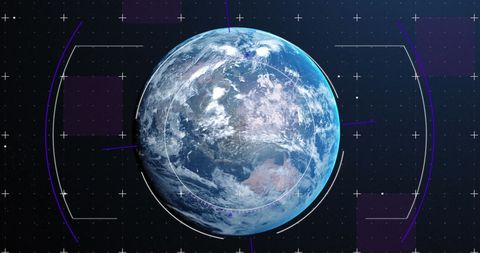 Digital interface scope scanning earth blue background