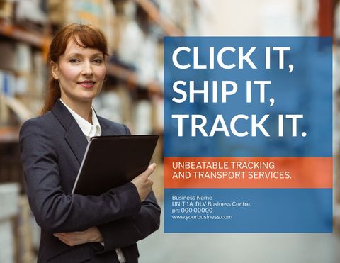 confident businesswoman promoting logistics and transport services - Download Free Stock Templates Pikwizard.com