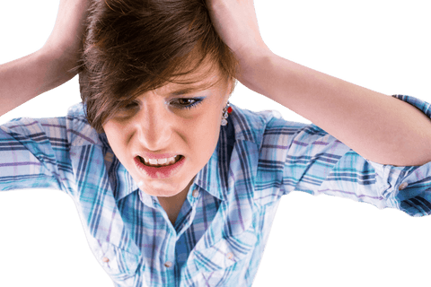 Frustrated Woman with Messy Hair and Transparent Background