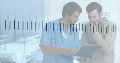 Doctor explaining diagnostic results to concerned patient in hospital room