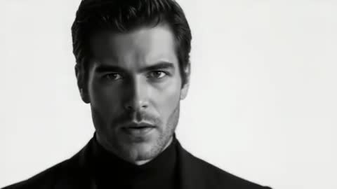 Monochrome Portrait of Model in Turtleneck and Blazer Showcasing Elegance