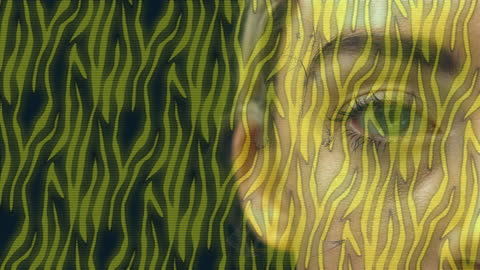 Digital Eye Surrounded by Abstract Moving Patterns