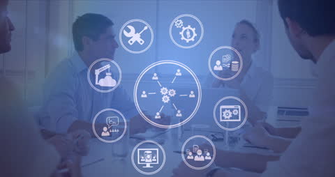 Business Team Discussing Digital Data Processing Concepts