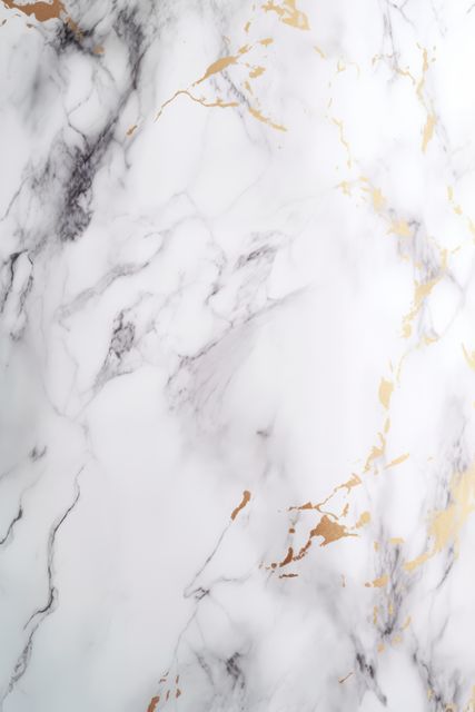 Seamless close-up view of white marble texture with subtle gold veining. Ideal for use as a luxurious background in graphic design, web design, advertisements, and printed materials. Suitable for projects requiring a sophisticated and elegant aesthetic, often used for upscale branding, product promotions, and interior design visualizations.