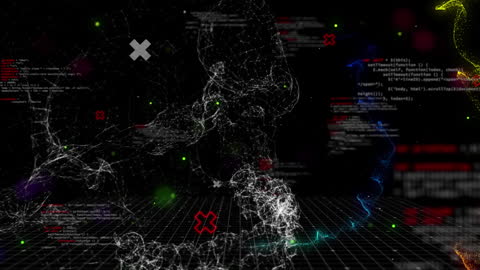 Futuristic Code Animation with Digital Wireframe Graphics