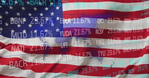 United States Economy: Digital Stock Market Overlaid on American Flag