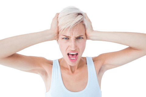 Transparent Background of Smiling Woman Holding Head