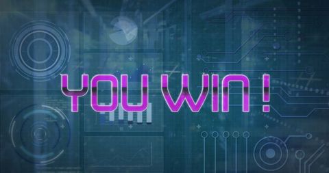 You Win Text with Digital Data Overlay and Tech Elements - Download Free Stock Images Pikwizard.com