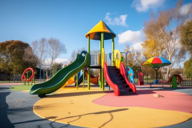 Colourful children's playground in park, created using generative ai technology - Download Free Stock Photos Pikwizard.com
