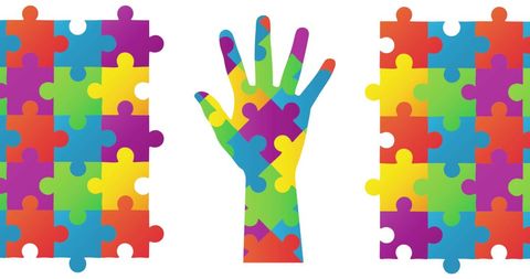 Colorful Puzzle-Piece Hand Symbolizing Unity - Download Free Stock Images Pikwizard.com