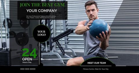 Fitness Center Promotion Featuring Athletic Man with Medicine Ball - Download Free Stock Templates Pikwizard.com